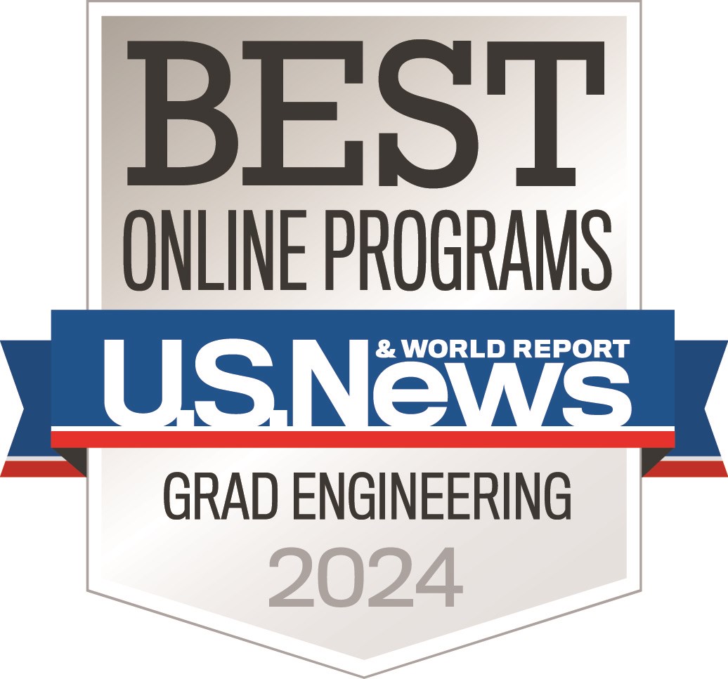 U.S. News & World Report badge for best online graduate engineering program.