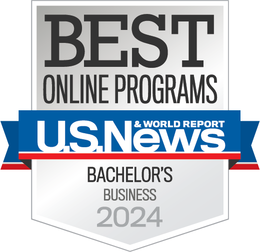 U.S. News & World Report badge for best online bachelor's in business program, UMass Lowell.