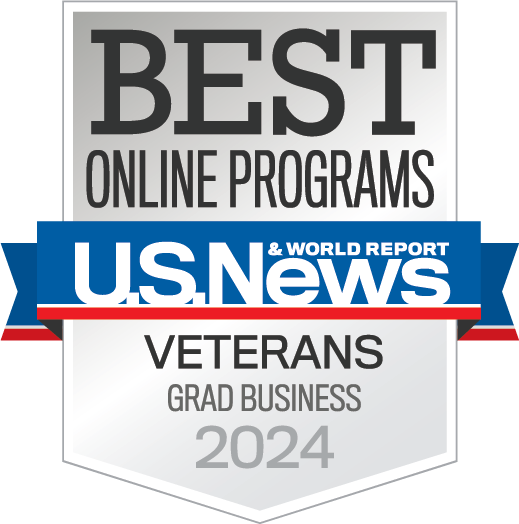U.S. News & World Report badge for best online graduate business program for veterans.