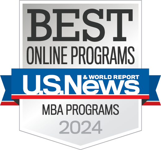 U.S. News & World Report badge for best online graduate MBA program.