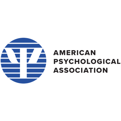 Logo for American Psychological Association: PSI symbol in white, surrounded by a hatched blue circle and the words: American Psychological Association to the right.