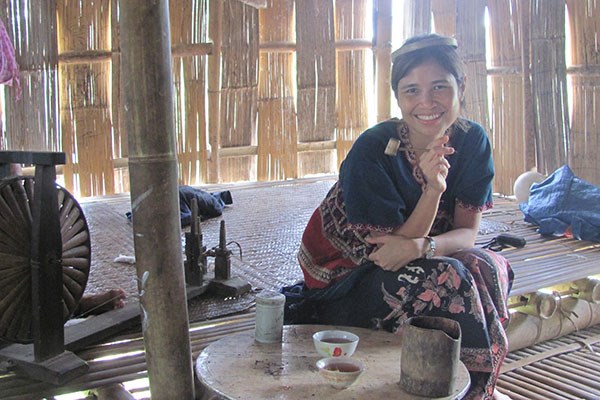 Ardeth Thawnghmung in a traditional Karen home in Burma.