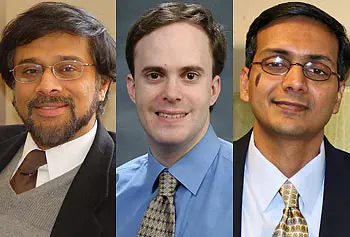 From left, Assoc. Prof. Sanjeev Manohar, Assoc. Prof. Joel Therrien and Asst. Prof. Ramaswamy Nagarajan.