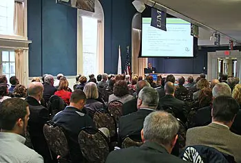 About 100 people packed Alumni Hall on Nov. 27 for the meeting of the Middlesex 3 Coalition.