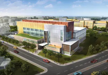 An artist's rendering of UMass Lowell's Emerging Technologies and Innovation Center, due to be completed in fall 2012.
