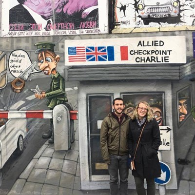 UMass Lowell alumnus at the East Side Gallery in Berlin, Germany