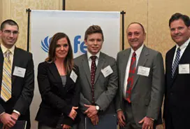 Shown at the FEI awards presentation are, from left, Justin Limoli, Denise Miller, James McCarthy, Prof. J. Stephen Collins and FEI member Mark Sullivan.