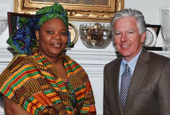 Chancellor Meehan joined Leymah Gbowee in calling for a peaceful campus and world.