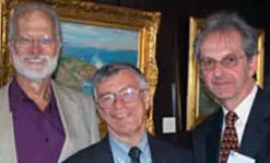 Prof. Ken Geiser, center, who was recognized as University Professor is joined by Prof. David Wegman, left, and Prof. John Wooding.