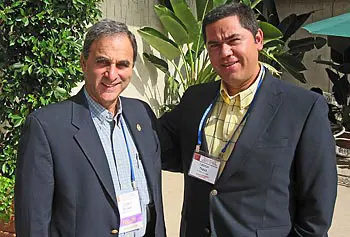 Prof. Gilbert Brown, left, with former student Leonel Nava during the 2010 annual meeting of the American Nuclear Society in San Diego.