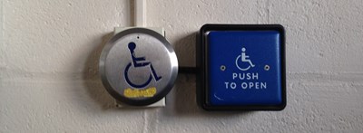 Automatic Door sign handicap button- Cumnock Hall.