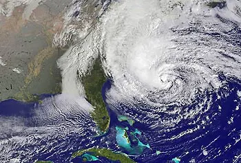 This view of the 900-mile-wide hurricane Sandy spinning off the coast of North Carolina was taken by the NOAA GOES-13 satellite on Oct. 28.