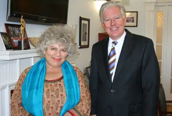 Miriam Margolyes toured campus with Chancellor Meehan while visiting for "Dickens in Lowell."