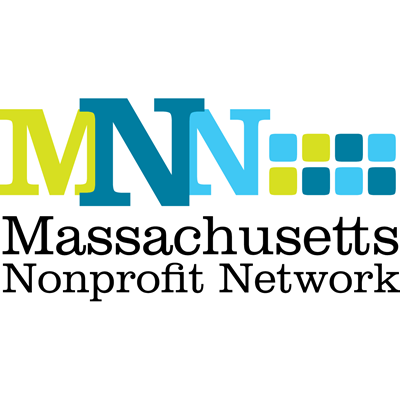 Logo for Massachusetts Nonprofit Network: yellow M followed by two shades of blue N's and 8 squares across in 2 horizontal rows and the words Massachusetts Nonprofit Network below. 