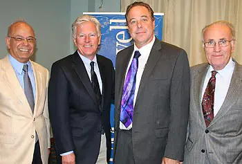 Prof. Stephen McCarthy, second from right, is shown with, from left, Provost Ahmed Abdelal, Chancellor Marty Meehan and Prof. Robert Parkin.