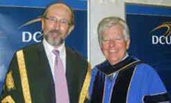 President of Dublin City University Brian MacCraith, who signed a collaborative agreement with UMass Lowell the day after his inauguration, stands with UMass Lowell Chancellor Marty Meehan.