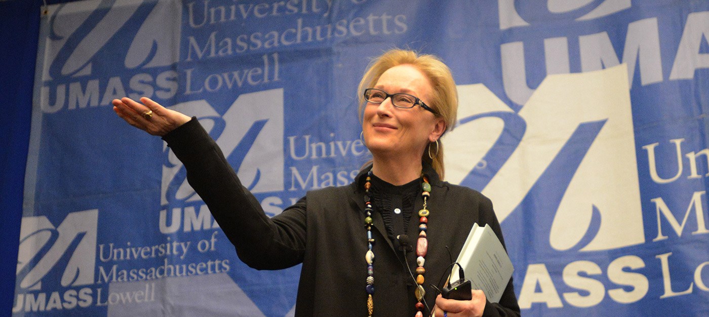 Oscar winner Meryl Streep met with UMass Lowell English and Theater Arts students at the Inn & Conference Center prior to her evening appearance.
