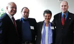 Provost Ahmed Abdelal, Greeley Scholar Gavriel Salomon, Director Paula Rayman of the Mideast Center and Israeli Consul General Nadav Tamir