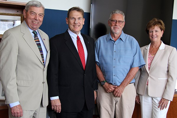 History Prof. Robert Forrant (second from right) is named 2016 University Professor by Special Advisor to the Chancellor Donald Pierson, Provost Michael Vayda and Chancellor Jacquie Moloney.