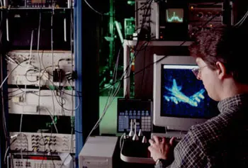 Guy Demartinis, one of STL&rsquo;s radar engineers, evaluates the high-resolution terahertz imagery of a scaled aircraft.