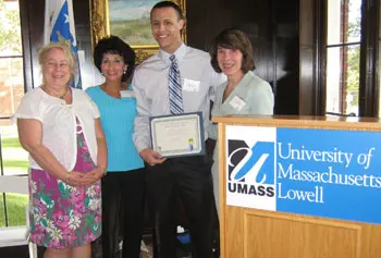 Shown at the recent scholarship presentation are, from left, Ann Shanahan DelFuoco, Diane Shanahan, Robert Silva and Prof. Eve Buzawa, chairperson of the Department of Criminal Justice and Criminology.