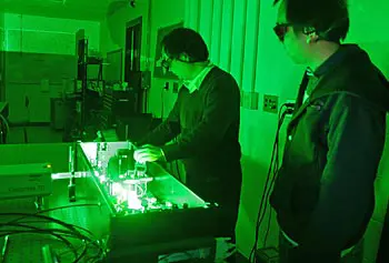 Assoc. Prof. Mengyan Shen, left, and his research team aim to discover a cost-effective process for manufacturing hydrocarbon fuels from sunlight, carbon dioxide and water on a commercial scale to meet global energy needs.