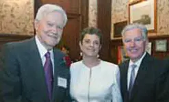 Shown at the Oct. 20 event are, from left, David Pernick '41, Shenkar College President Yuli Tamir and UMass Lowell Chancellor Marty Meehan.