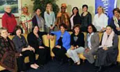 Summit attendees included, back row from left, Gila Svirsky, Leymah Gbowee, Linda Sou, Laura Taylor, Janet Johnson-Bryant, Martha Ines Romero, Rula Deeb, Monica McWilliams and Mona Makram-Ebeid. Front row from left, Barbara Hogan, Margaret Ward, Bronagh Hinds, Salwa Bayoumi, Seham Ikhlayel, Rosa Jimenez Ahumada and Robi Damelin.