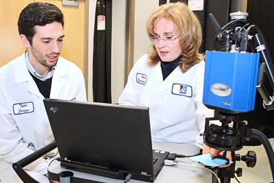 Tyler Iorizzo and Assoc. Prof. Anna Yaroslavsky in the lab