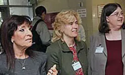 Shenkar College of Engineering and Design&rsquo;s Prof. Hanna Dodiuk, left, is studying the science behind nanosurfaces. She is collaborating with UMass Lowell Profs. Joey Mead, center, and&nbsp;Carol Barry.