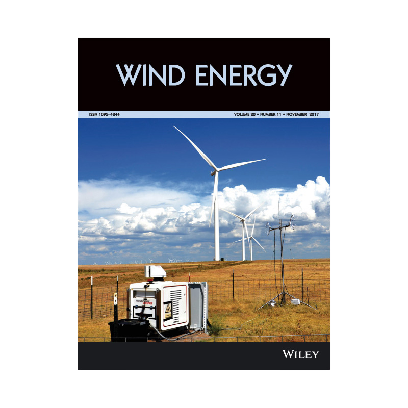 Wind Energy magazine cover: Volume 90, Number 11, November 2017. It shows Wind Turbines in a field with clouds and “Wiley: at the bottom.