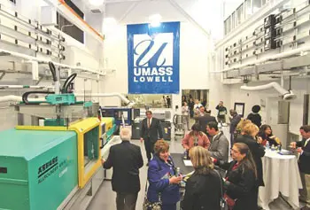 A view inside the Mark and Elisia Saab High Bay Plastics Manufacturing Center.