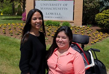 Marlene Perez and Janelle Diaz, both from Lawrence, will graduate from UMass Lowell on Saturday. Eaglie-Tribune photo by Ryan Hutton