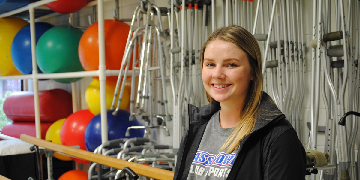 Haley LaFreniere pictured in a Physical Therapy lab at UMass Lowell