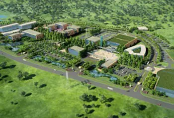 An aerial representation of the proposed PlastIndia International University, to be based in Vapi, India.
