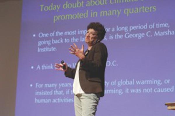 Naomi Oreskes speaks during the 2015 Climate Change Teach-In at UMass Lowell. Lowell Sun photo
