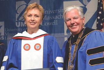 Former Irish President Mary McAleese and UMass Lowell Chancellor Marty Meehan