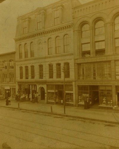 old photo of the exterior of Textile School on Middle Street in 1897