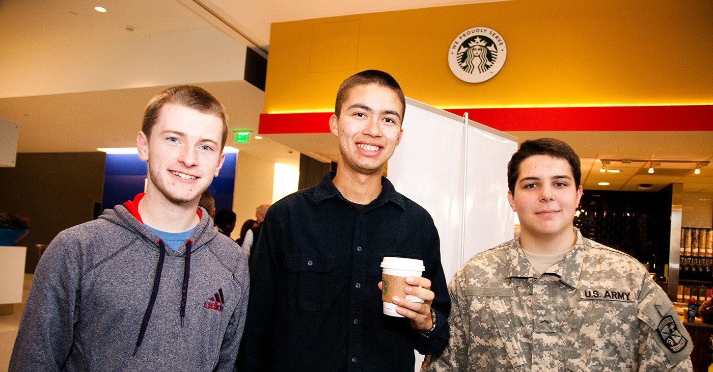 Students attend the “Coffee with a Cop” event at University Crossing.