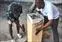 Staff members in the Haiti Development Studies Center in Les Cayes construct a bio-sand water-filter system.
