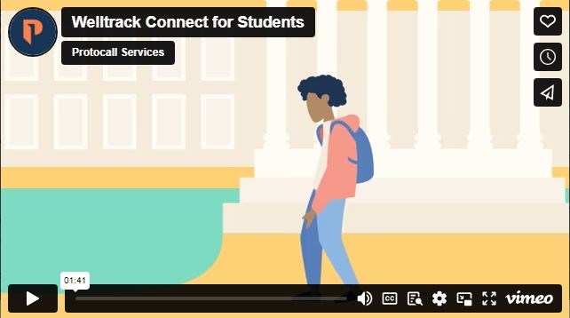 Snip from animated video of student wearing backpack