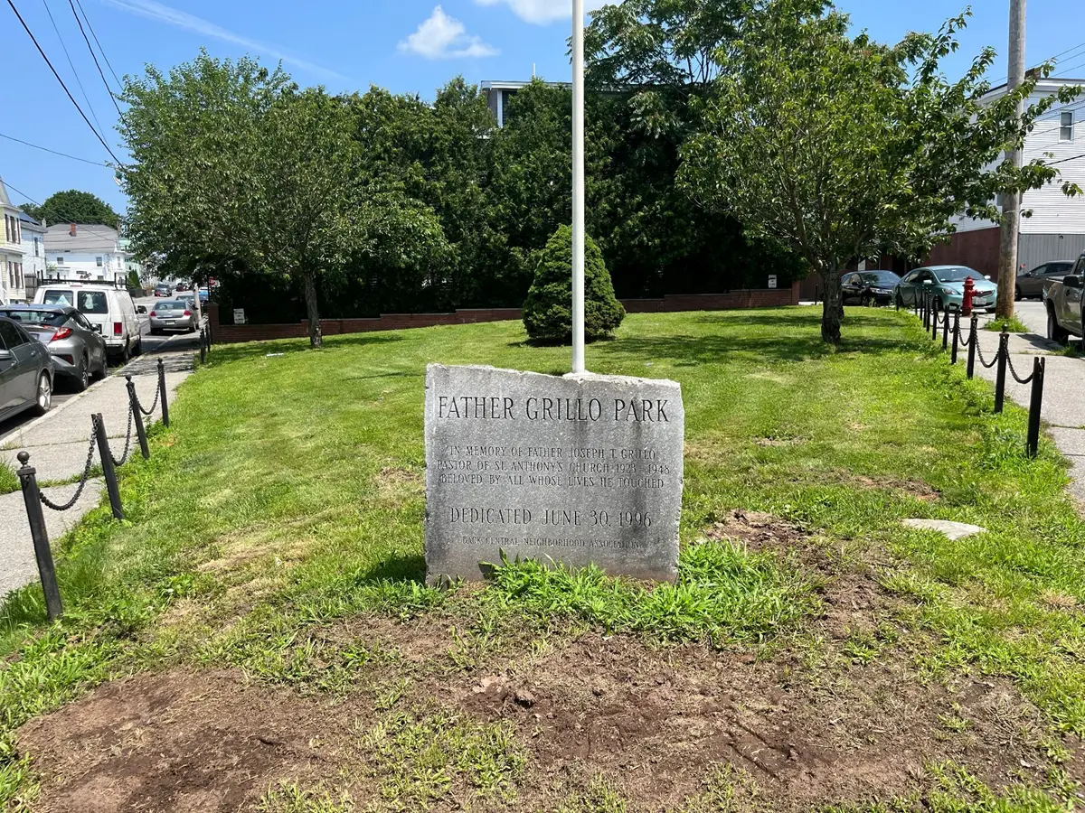 View of Father Grillo Park at Central and Chapel Streets in Lowell.