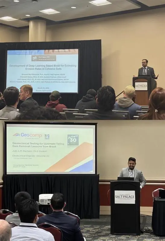 Photos of Biswas Geosystems Research Group presentations at GeoCongress 2026