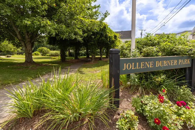A sign for Jollene Dubner Park on the Concord River in Lowell.