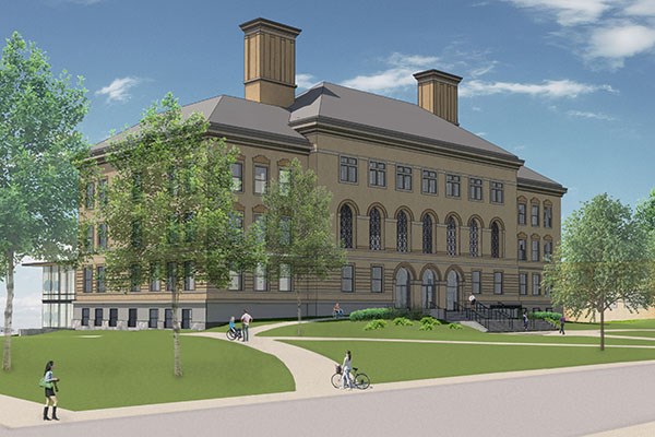 Architect's rendering of Coburn Hall after renovation, from Broadway