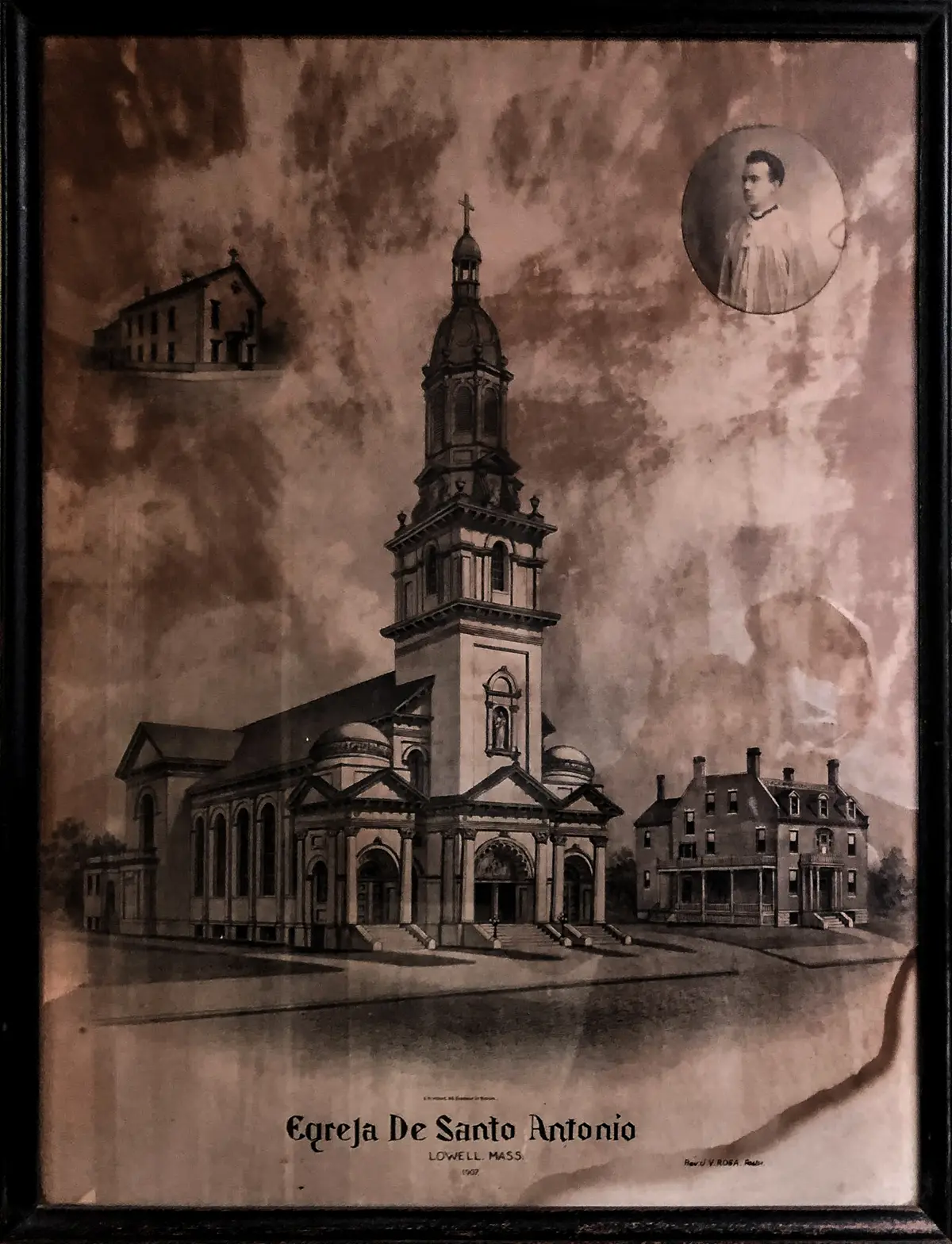The original design for St. Anthony’s Church that includes the adjacent rectory, c. 1907
