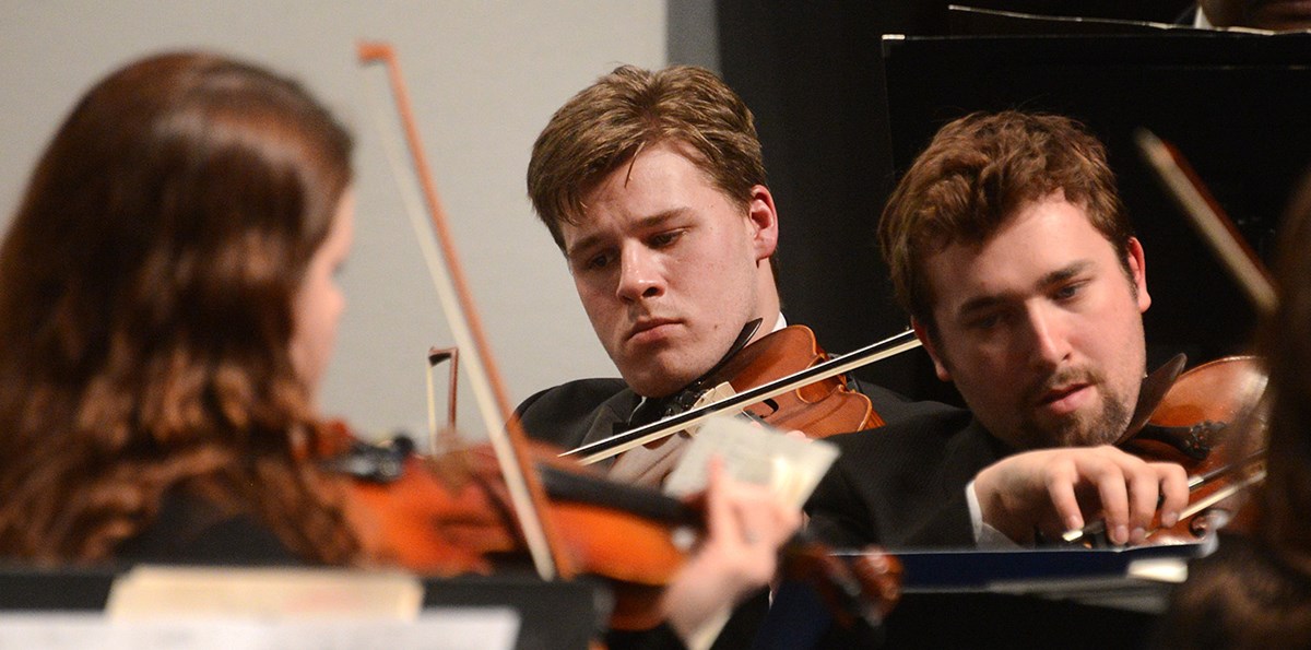 The string section at the University Orchestra's "All You Need is Love!” Valentine's Day concert.