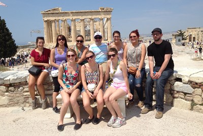 A group photo from a study abroad trip to Greece in 2014.