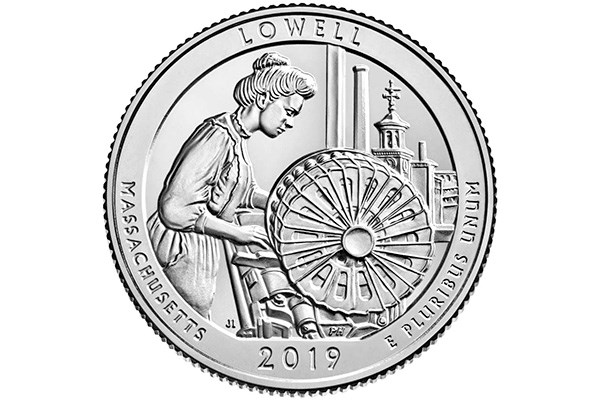 The design for the U.S. Mint's 2019 Massachusetts quarter in the America the Beautiful series, which features Lowell National Historical Park