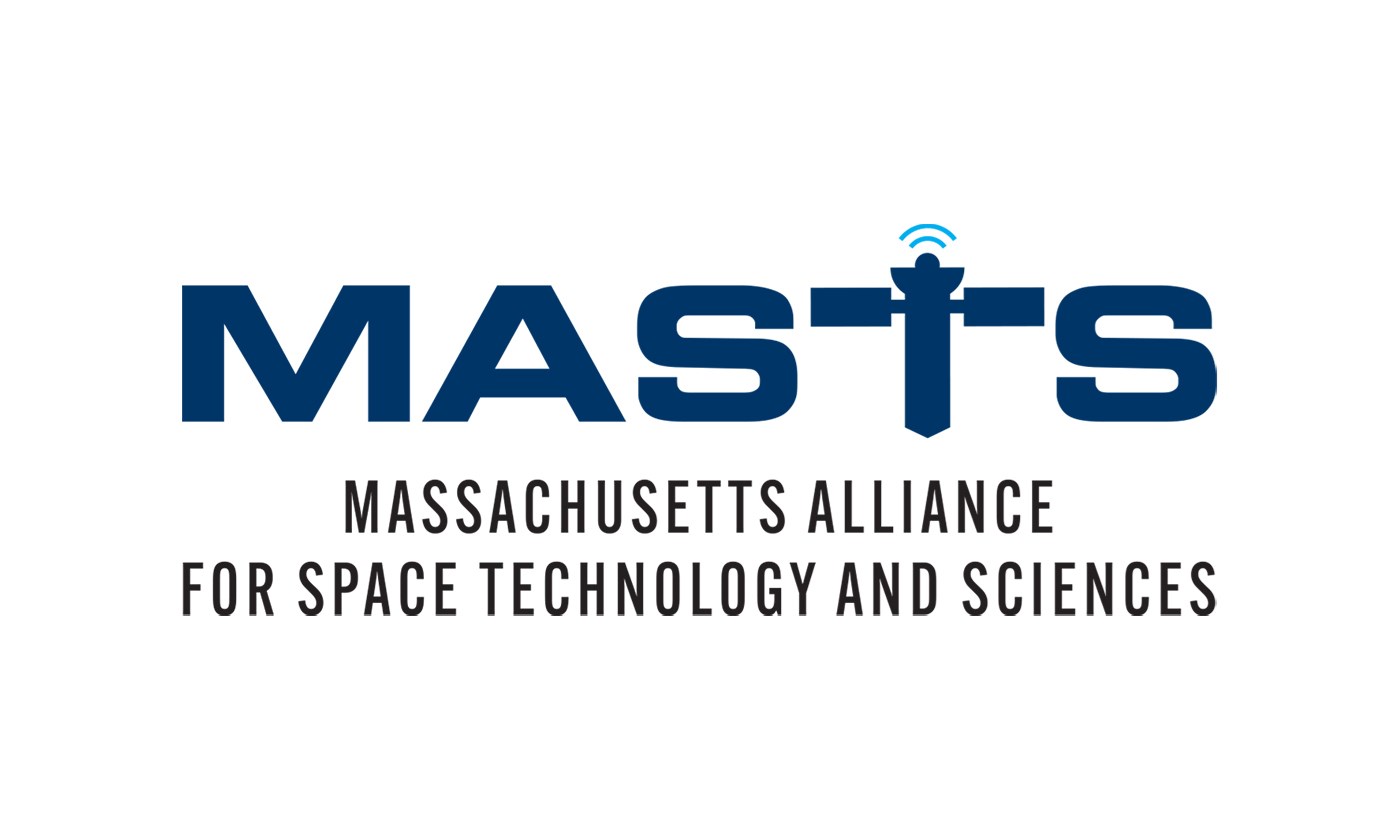 Blue MASTS (t is a satellite) with black Massachusetts Allliance for Space Technology and Sciences below